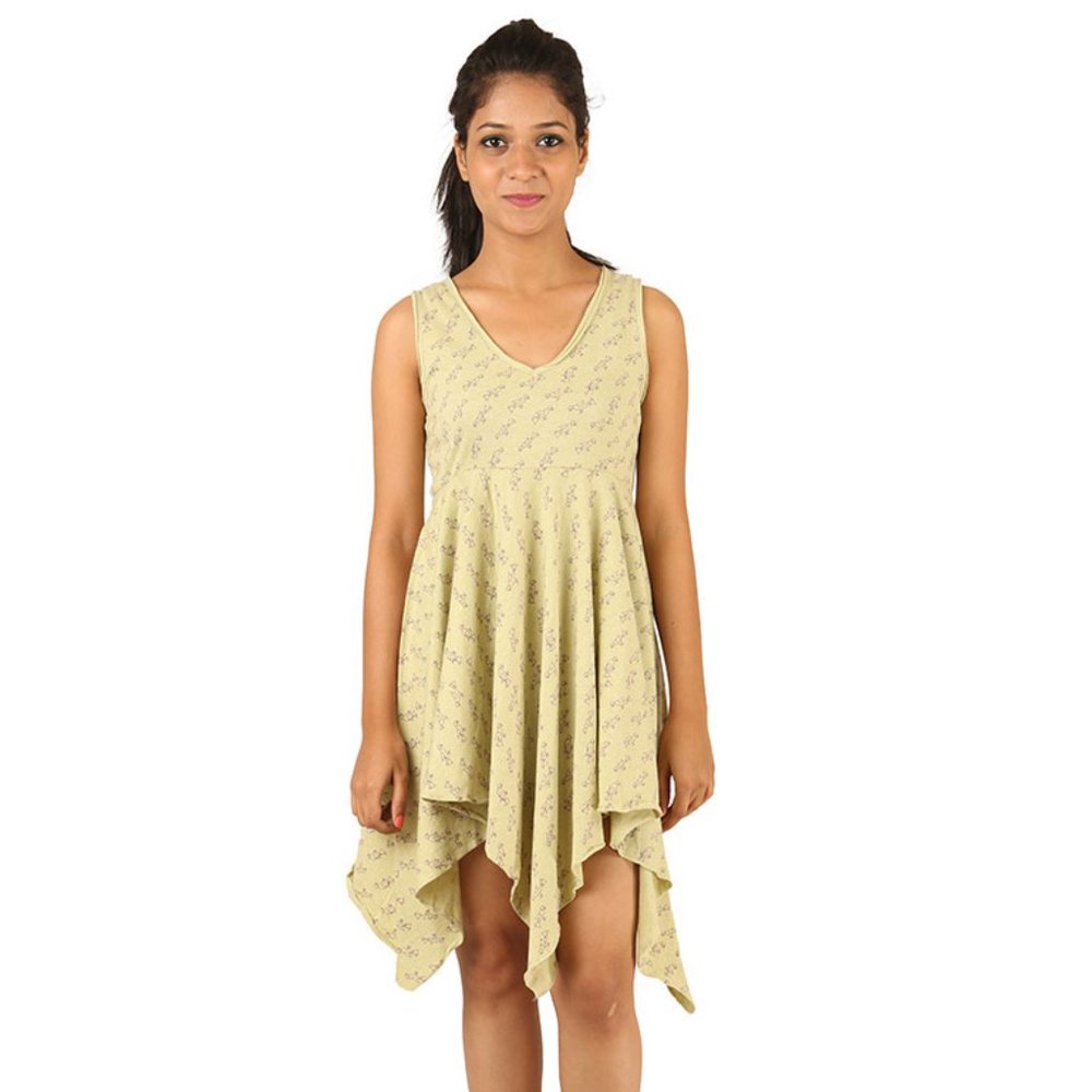 All over bird print green organic dress